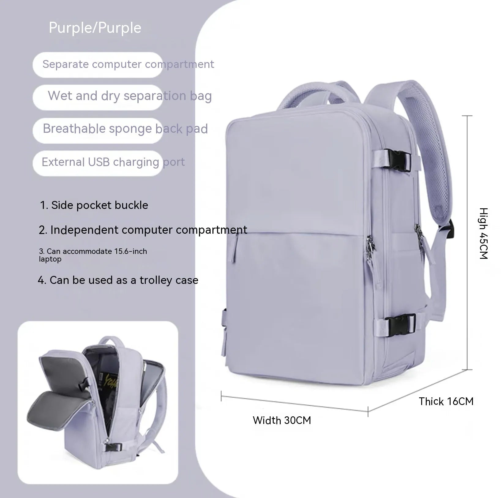 Large capacity waterproof mummy backpack in mint green colour with nylon material and 30-litre storage