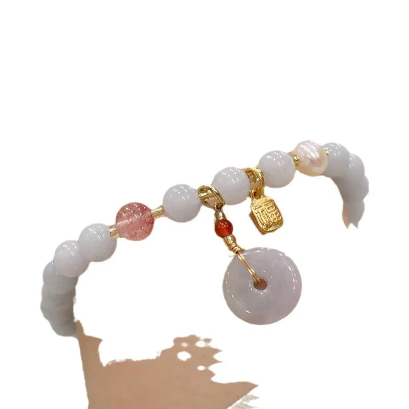 Gold plated women's bracelet with artificial crystal aquamarine chalcedony pendant in climbing cat design