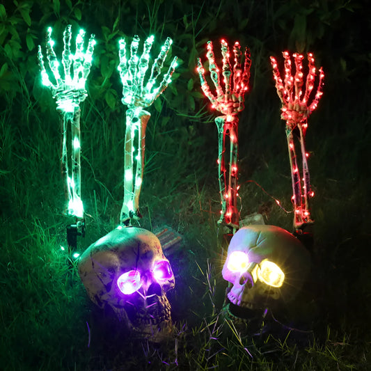 Purple LED skeleton arm hand stake light for Halloween garden decoration