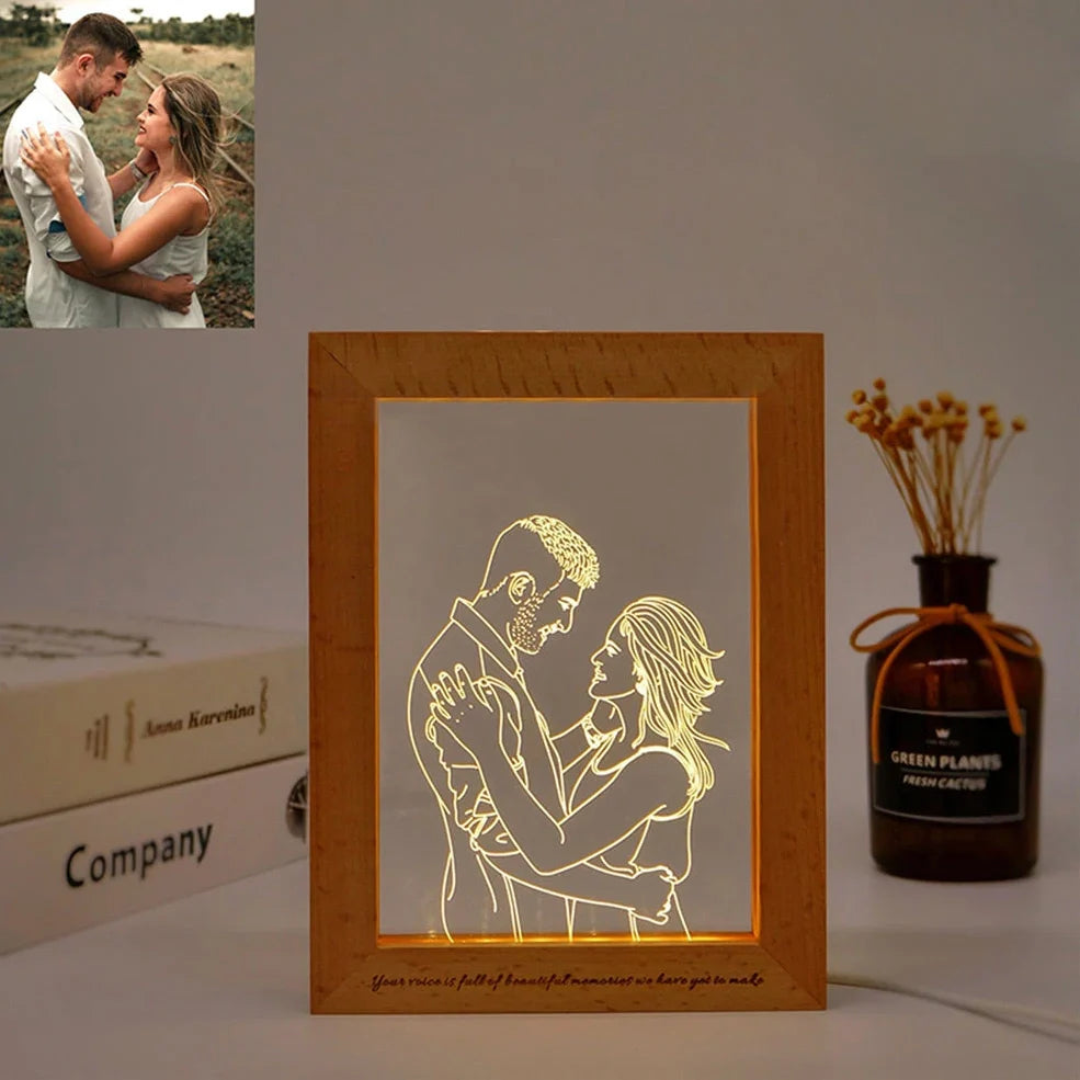 Custom avatar photo frame night light with 7-inch diameter and acrylic lampshade displaying personalised images