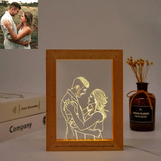 Custom avatar photo frame night light with 7-inch diameter and acrylic lampshade displaying personalised images