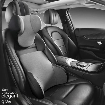 Memory foam car lumbar support pillow and headrest set in knitted fabric with hydrophobic latex filler