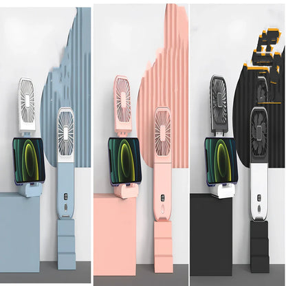 F30Pro folding portable handheld fan in white with digital display, 169x81x20mm size, USB charging, plastic blades for cooling