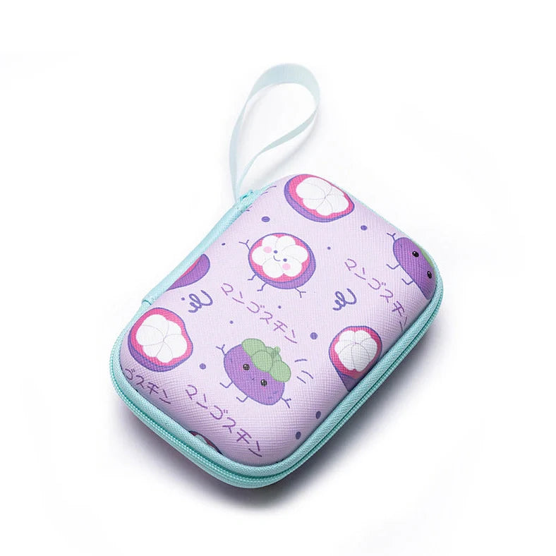 Square hard shell EVA cable storage bag with zipper, 11x8x4cm dimensions, showing Bunny Plaid design variant