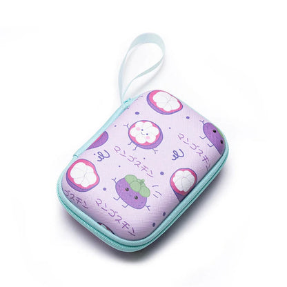 Square hard shell EVA cable storage bag with zipper, 11x8x4cm dimensions, showing Bunny Plaid design variant