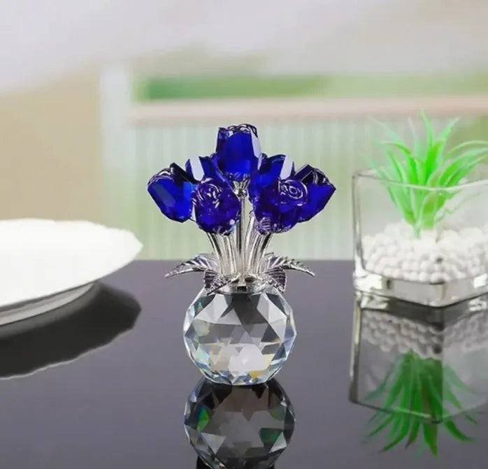 K9 crystal glass rose Valentine's Day gift home decoration ornament available in red, purple, pink, golden yellow, green, blue, or colourful geometric shapes for living room centrepieces