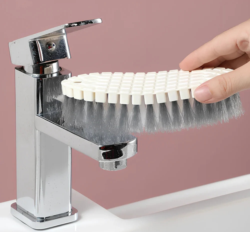 White flexible plastic bathroom tile cleaning brush measuring 15.5cm long