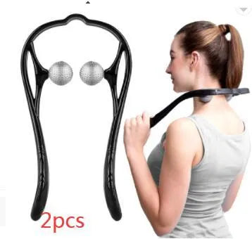 Plastic swan-shaped neck massager in pink, blue, or green with adjustable width and 3D floating-point rollers