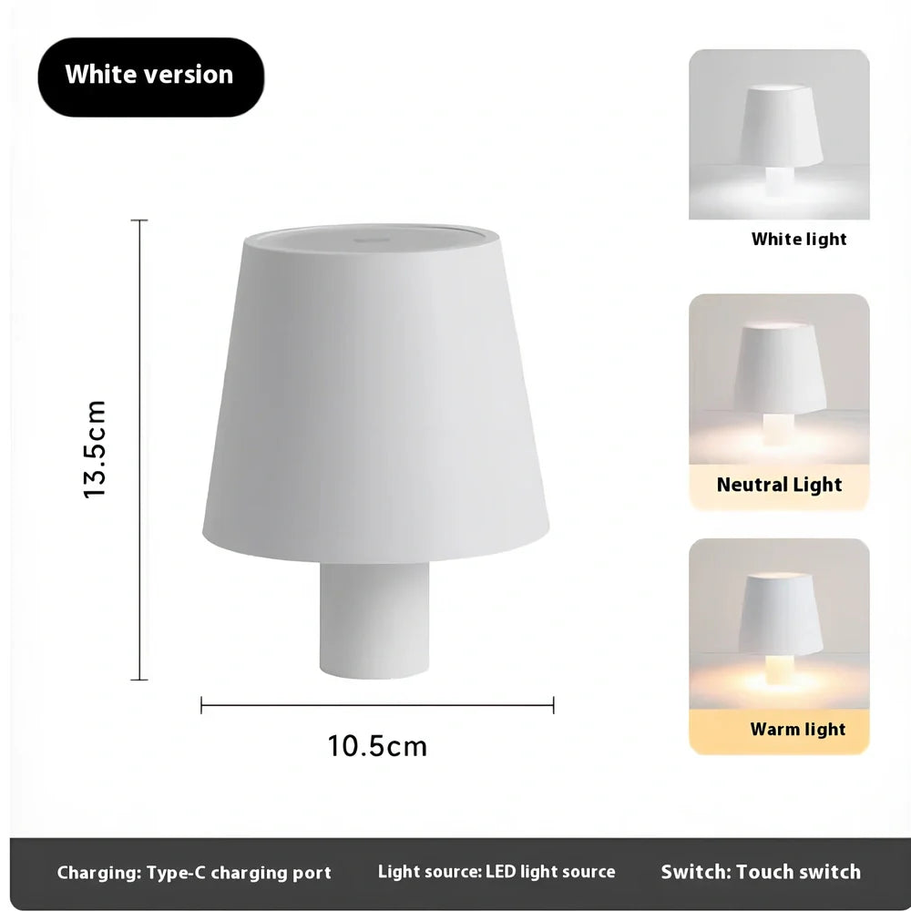 White cylindrical LED wine bottle table lamp with touch dimming and USB charging port