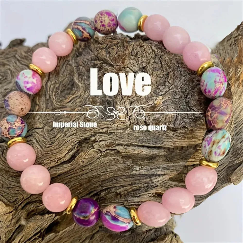 Handcrafted natural stone Tree of Life bracelet with pink zebra design
