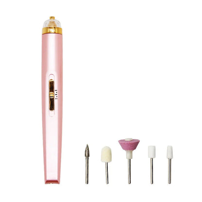 Cordless electric nail drill with LED light and multiple attachments for manicure and pedicure use