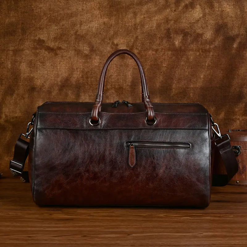 Handmade retro leather handbag in vintage brown colour with genuine cowhide leather construction