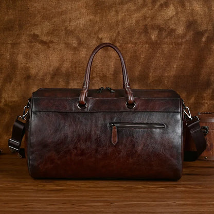 Handmade retro leather handbag in vintage brown colour with genuine cowhide leather construction