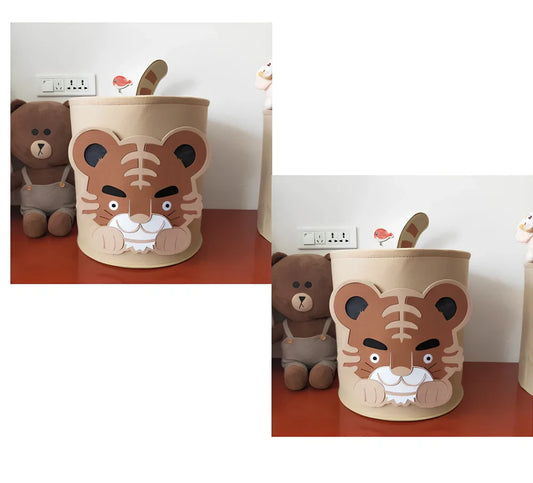 Cartoon animal felt storage basket in elephant design showing 35cm diameter and 37cm height dimensions