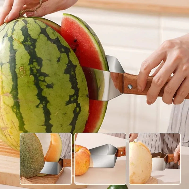 Watermelon slicer 430 stainless steel triangle cutting knife kitchen gadget for watermelon cantaloupe apple melon fruit cutting with protective cover household kitchen tool