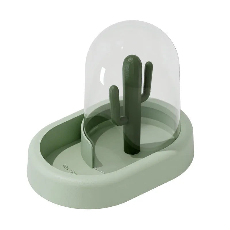 Hamster automatic feeder with creative cactus design in environmentally friendly PVC and transparent ABS material for 190ml grain storage capacity, available in vanilla warm yellow or milky mint green colour options for pet rodent feeding convenience