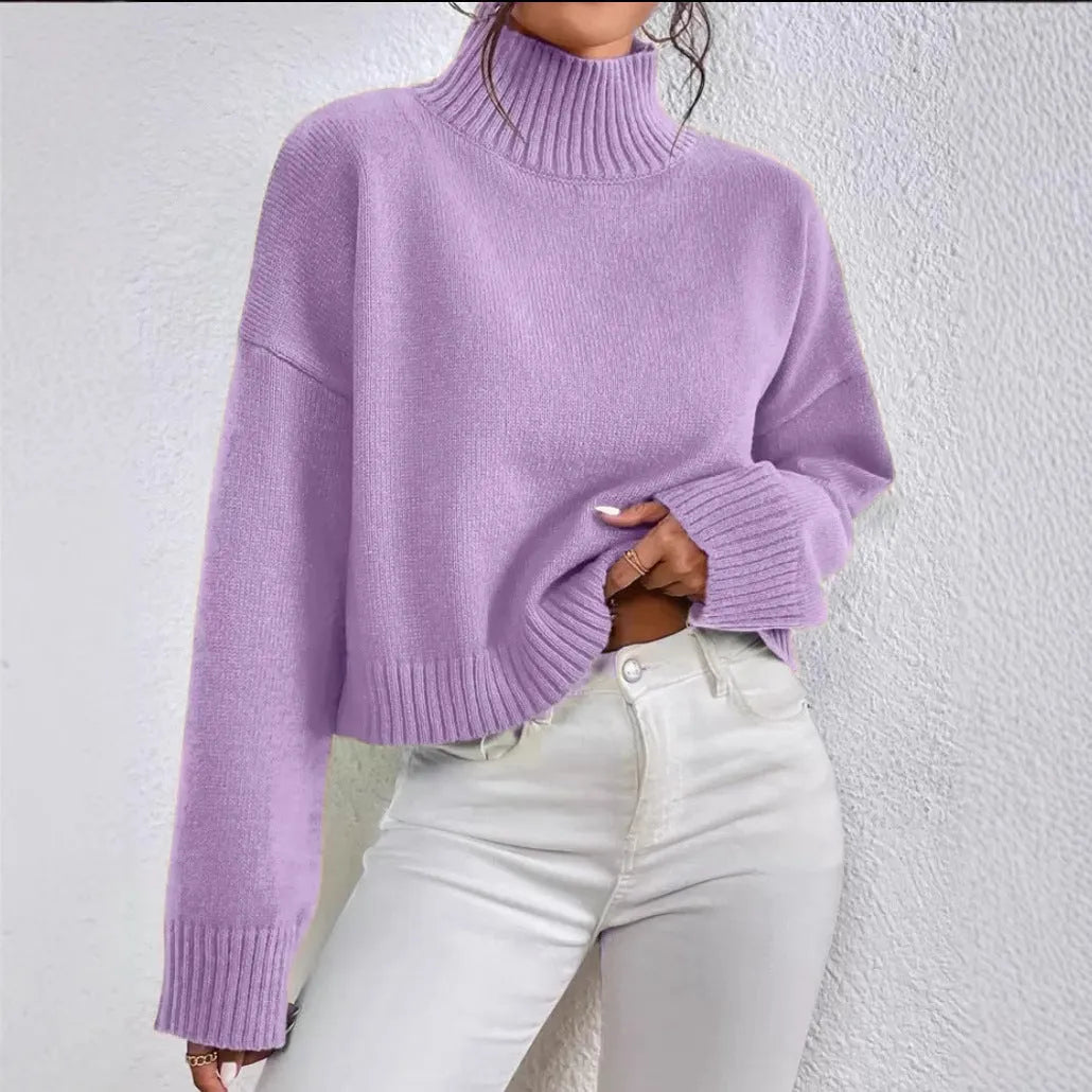 Women's loose pullover top with thread detail, medium thickness, shown in grey, khaki, white, purple, black, red, brown.