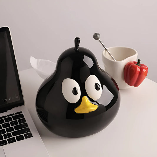 Cute ceramic pear tissue box in white porcelain with green or black colour options