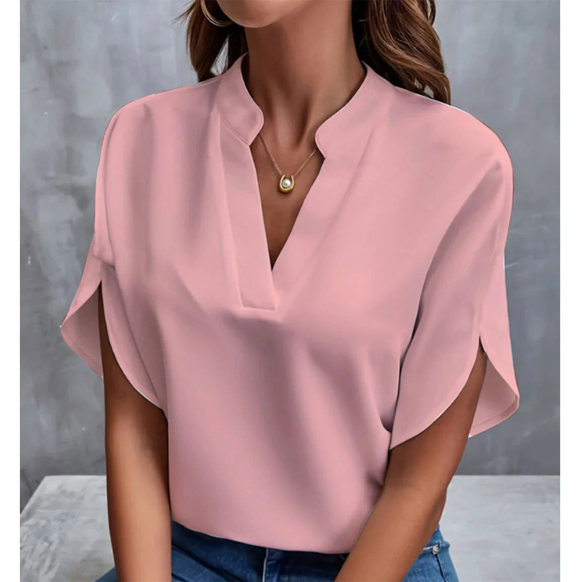 Women's summer V-neck chiffon shirt in various colors, lightweight and breathable for warm weather