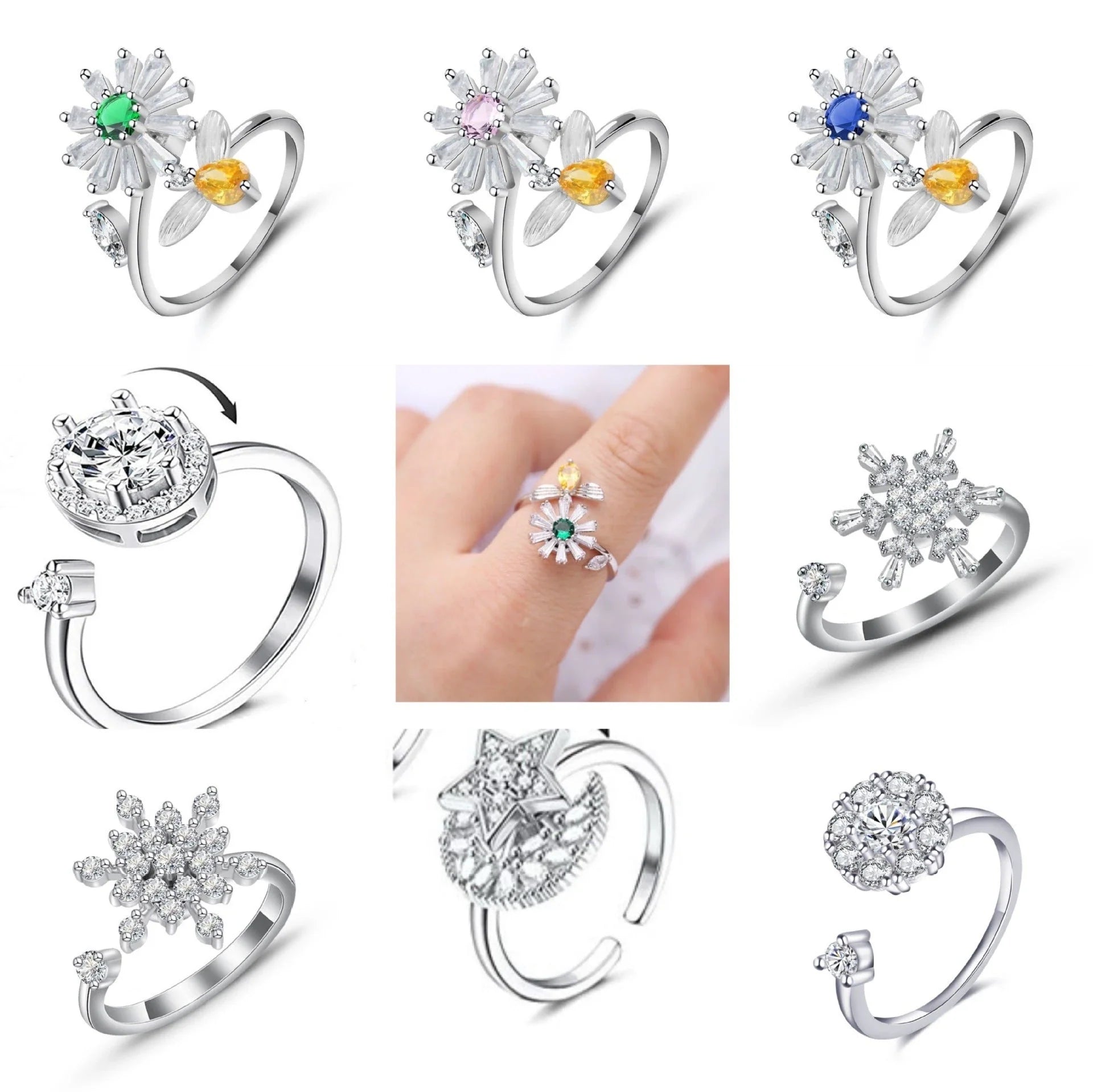 Stylish Fidget Spinner Ring with Adjustable Design, Crafted from Premium Materials for Stress Relief and Fashion