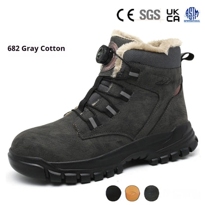 Black lightweight labour protection shoes with leather upper and rubber sole, showing anti-smash and anti-puncture design.