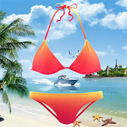 Women's Gradient Series Split Swimsuit Bikini in red and blue, sizes S to XL