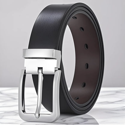 Men's brown leather belt with alloy buckle showing water drop embossed pattern