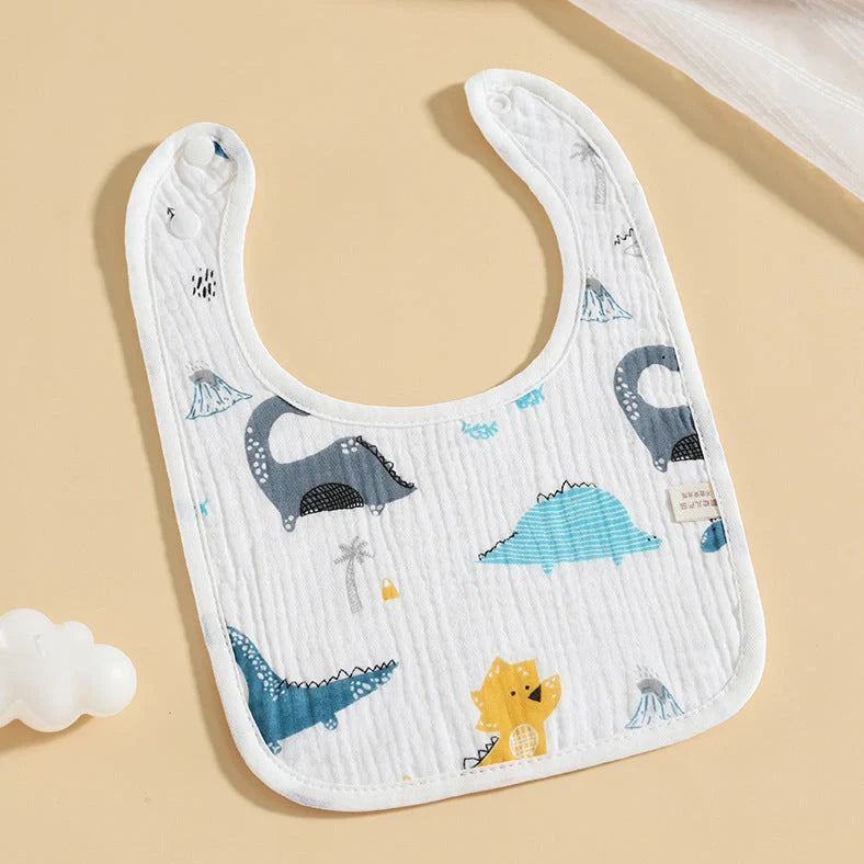 Pure cotton six-layer gauze baby U-shaped bib measuring 23×33cm with animal pattern design