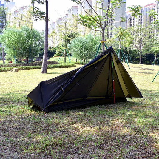 Single-side silicone-coated single-person rodless tent for outdoor camping