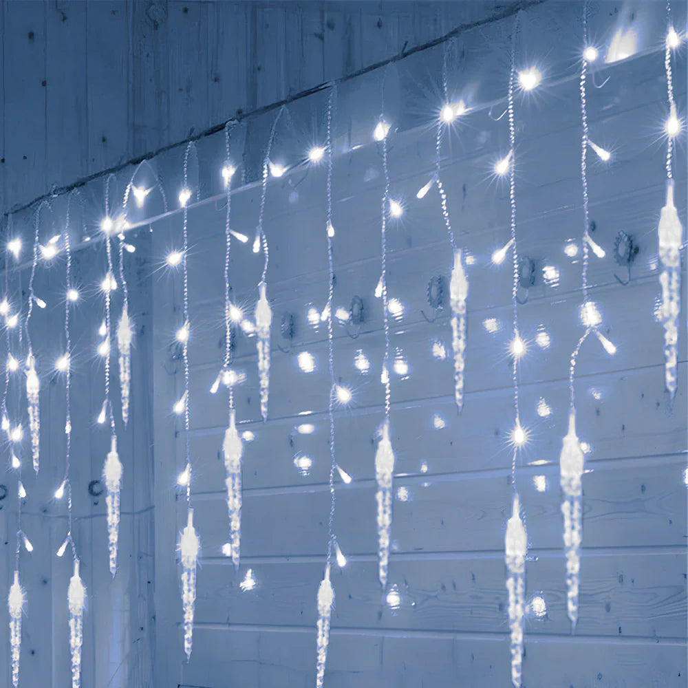 3.5m LED icicle light string with 96 lamps in varying 30cm, 40cm, 50cm lengths and 8 lighting modes
