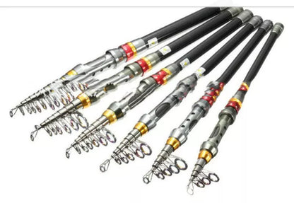 Carbon fiber telescopic spinning fishing rod for sea fishing with metal handle