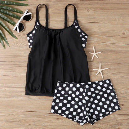 Women's high-waist polka dot swimsuit briefs in polyester fabric for swimming and fitness activities