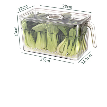 Green plastic food storage box with airtight lid for refrigerator organisation