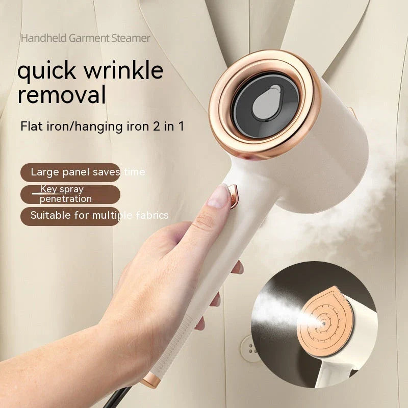 Compact handheld garment steamer with titanium-coated soleplate for quick, wrinkle-free clothing care