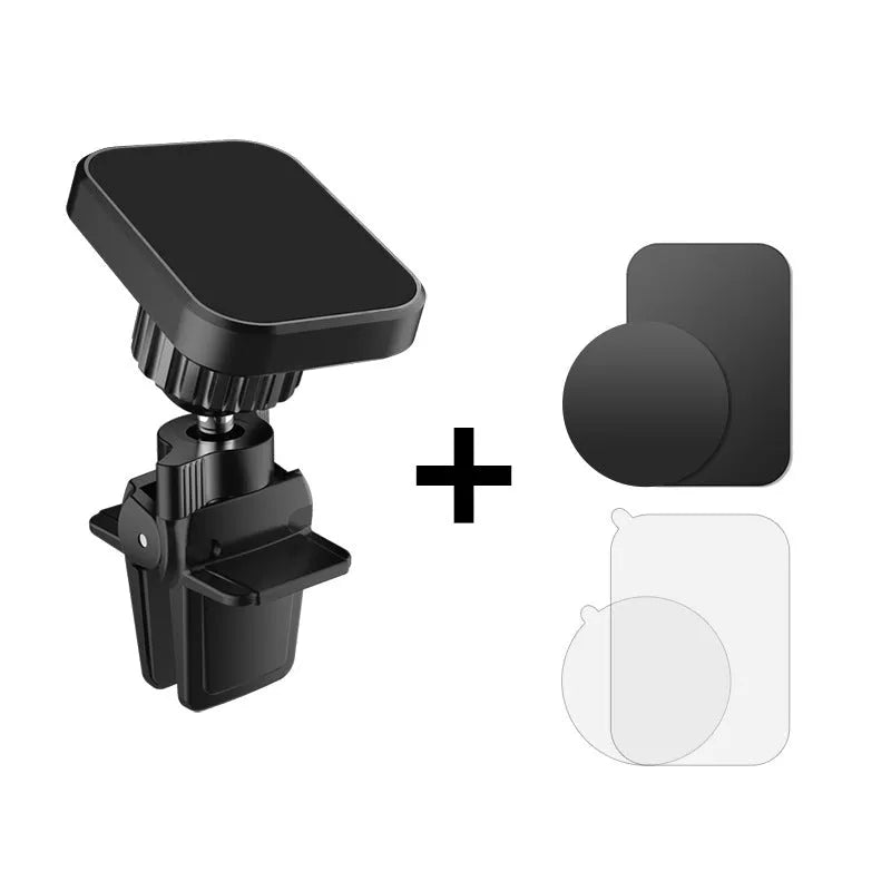 Black car air vent magnetic phone holder for smartphones with round and square vent designs