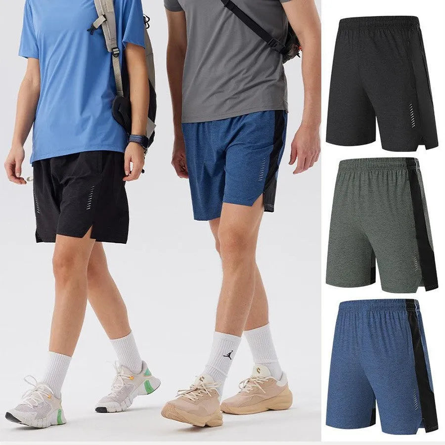 Men's forest green spandex shorts with five-point single layer construction and mid-waist design