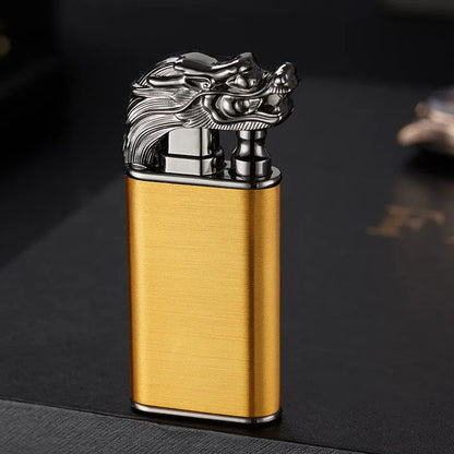 Metal dragon dolphin design double flame windproof lighter with blue jet fire