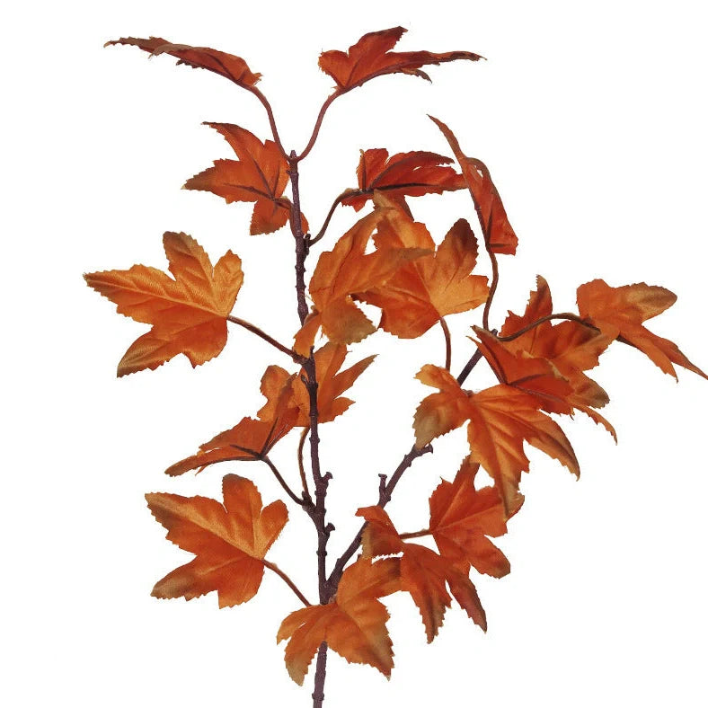 Four-colour maple leaf indoor flower decoration with autumn brown, orange, green, and yellow screen-printed leaves measuring 39cm tall