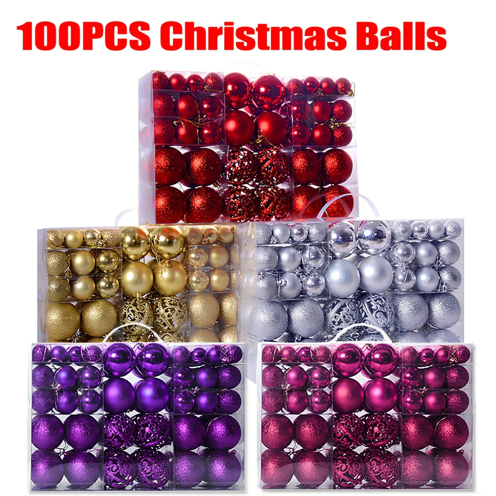 100 Christmas matte decorative balls in 12 colours including champagne, lake blue and rose red