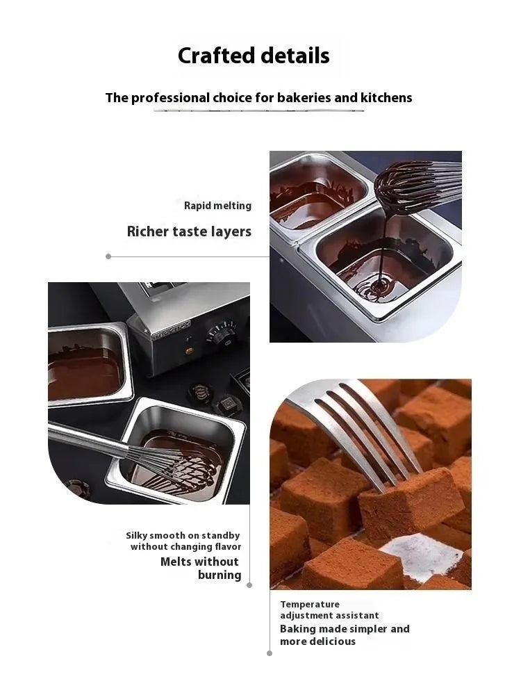 Commercial electric double pot chocolate melting machine with digital temperature control on countertop.