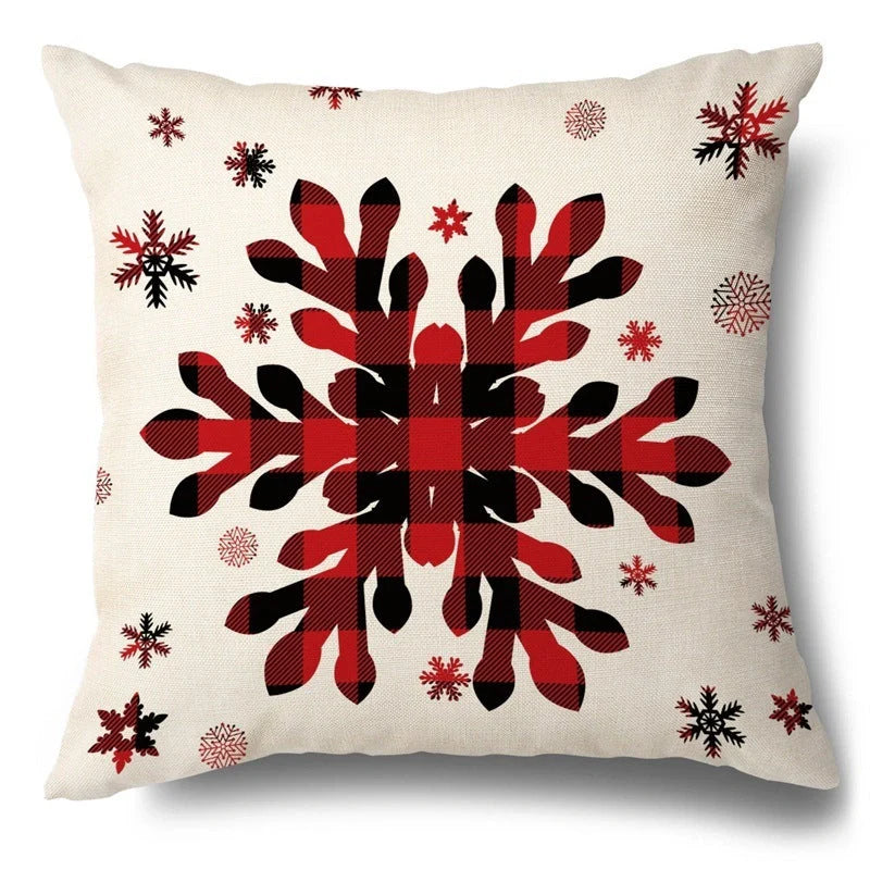 Christmas Flax Elk Pillowcase with hidden zipper and festive design