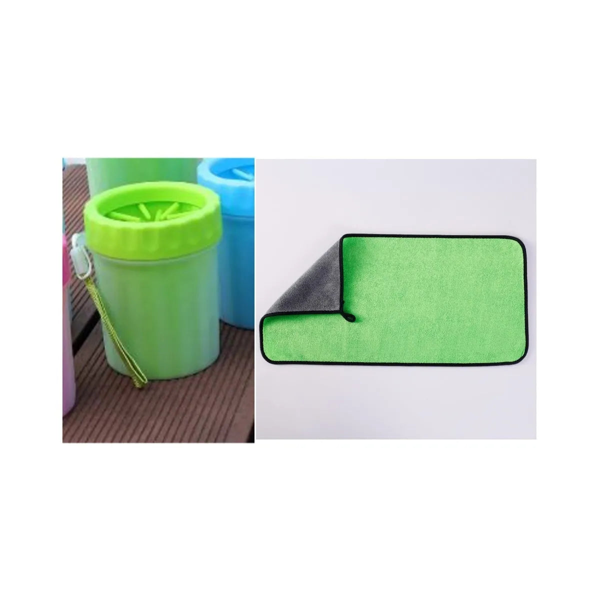 Blue silicone and PP portable dog foot wash barrel for cleaning pet paws.