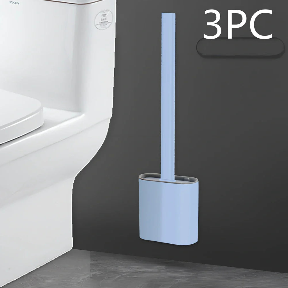 Wall-mounted soft toilet brush with silicone bristles and cover in midnight green colour