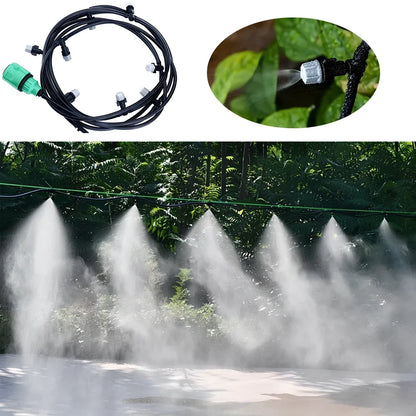 10m garden irrigation hose with 10 spray heads for mist watering and plant temperature control