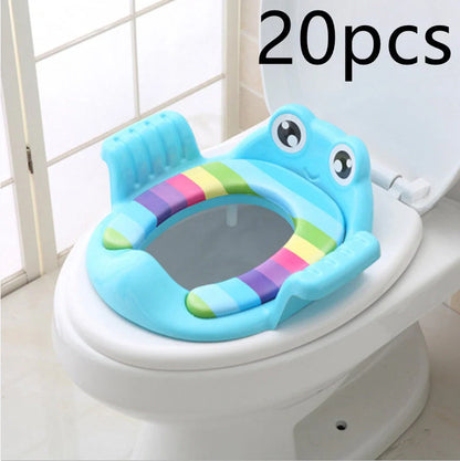 Adjustable non-slip baby toilet seat in pink, sky blue, and green for children aged 1-6 years