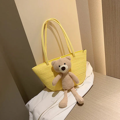 Cotton and linen woven bag with dumpling shape, three-dimensional pocket and double shoulder straps
