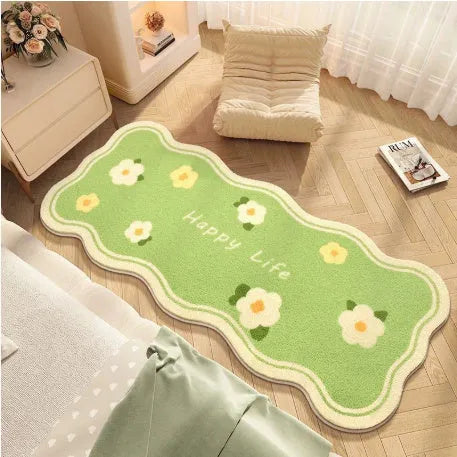Flower shaped cashmere bedside blanket with cartoon alien design in gradient flower pattern
