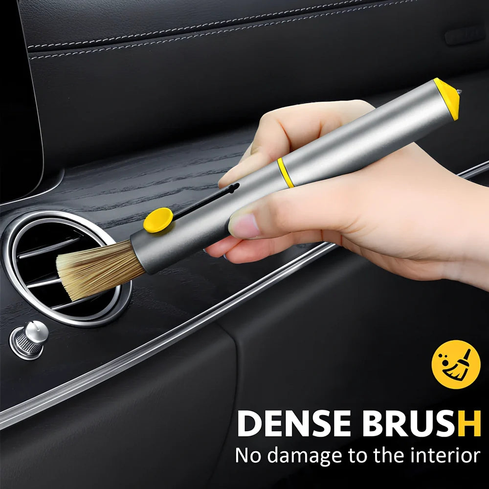 17.2cm dark green car cleaning brush with tyre hook and window breaker tools