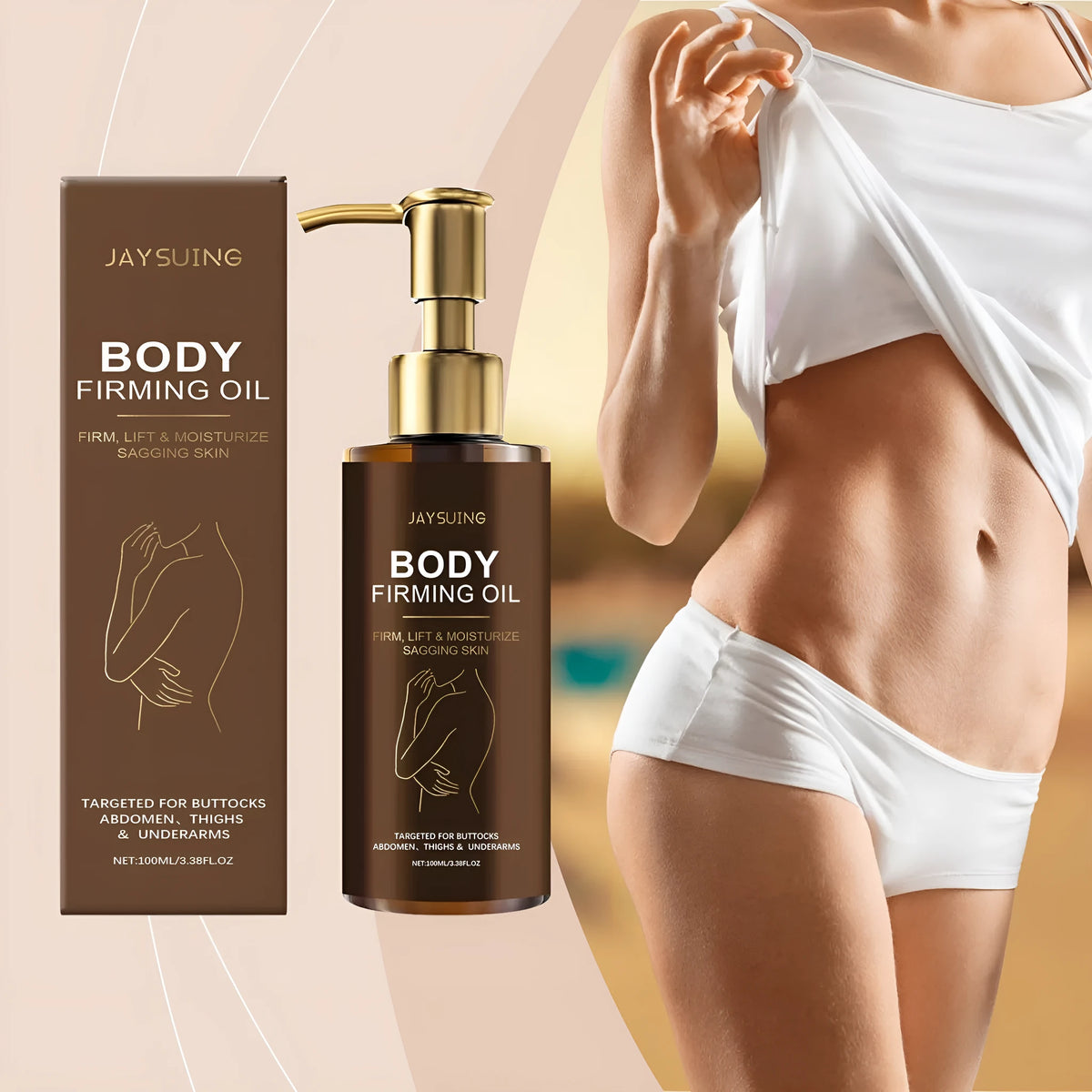 100ml bottle of nourishing and firming body oil with hyaluronic acid for dry skin
