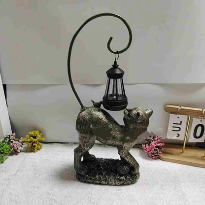 Bronze resin cat solar garden lamp for outdoor courtyard and garden decoration